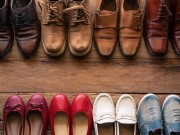 shoes with men and women various styles on a wooden floor - lifestyles.